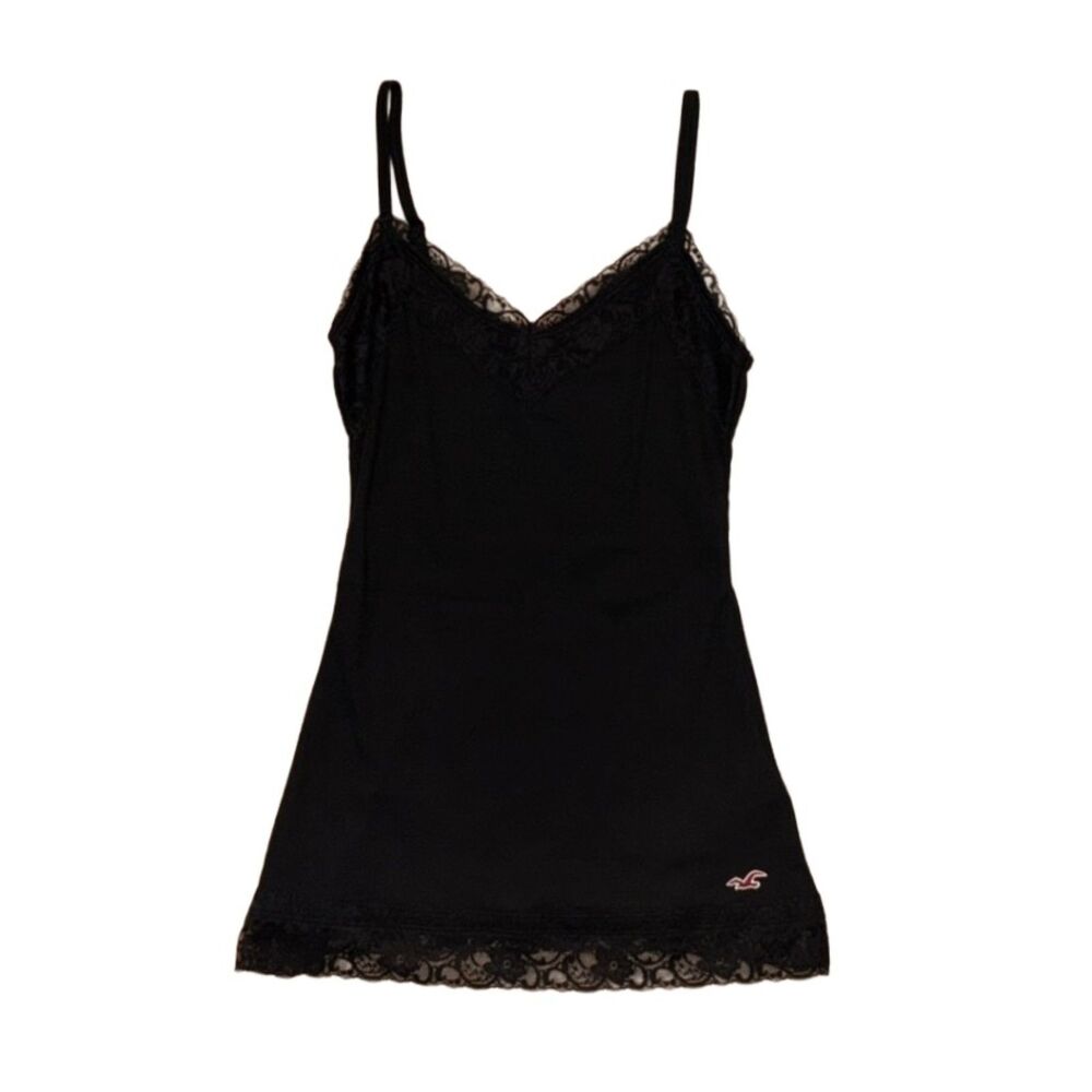 hollister black lace trim cami